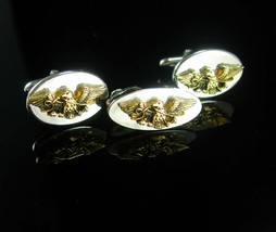 Patriotic Cufflinks Eagle Vintage Swank silver tie clip gold bird cuff links BOX - $145.00