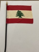 New Lebanon Mini Desk Flag - Black Wood Stick Gold Top 4” X 6” - £5.47 GBP