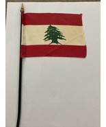 New Lebanon Mini Desk Flag - Black Wood Stick Gold Top 4” X 6” - £5.50 GBP