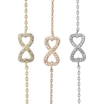 Dual Heart Infinity Symbol Cubic Zirconia Eternity Bracelet Rose Gold Silver - $22.00