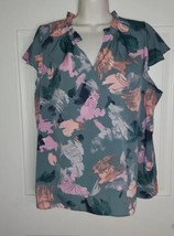 NINE WEST Short Ruffle Cap Sleeve Floral Print Pullover Tunic Top Blouse Size XL - £7.55 GBP