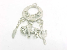 Southwestern Sterling Silver Charm Pendant - Buffalo, Cactus, Feather - 1 5/8 &quot; - £36.53 GBP