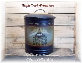 P Ri Mi Ti Ve Folk Art Toleware Md Dove Tin Canister w/LID - $14.95