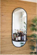 Elegant Tall Oval Wall Mirror With Folding Metal Shelf - $250.95