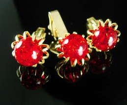 Sexy RED Cuff links set  Dramatic Claw Set gold  Cufflinks Vintage Tie C... - $125.00