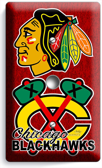 CHICAGO BLACKHAWKS HOCKEY LIGHT DIMMER VIDEO CABLE PLATE GAME BOYS ROOM MAN CAVE