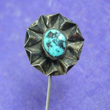 Antique sterling Stickpin Genuine turquoise artisan florette southwestern silver - £87.92 GBP