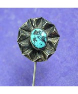 Antique sterling Stickpin Genuine turquoise artisan florette southwester... - £86.52 GBP