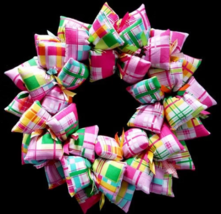 Preppy Pink Green and Yellow Madras Plaid Handmade Door or Wall Wreath - £41.09 GBP