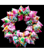 Preppy Pink Green and Yellow Madras Plaid Handmade Door or Wall Wreath - £40.31 GBP