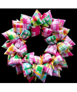 Preppy Pink Green and Yellow Madras Plaid Handmade Door or Wall Wreath - $51.25