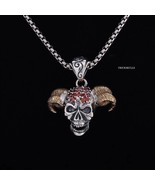 Demon Goat Ram Skull with Red Cubic Zirconia Pave Pendant 60cm Round Box... - $23.76