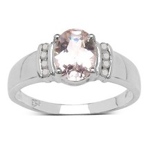 Morganite Ring Diamond Accents Platinum Over Sterling Silver Size 6,7,8,9 - £321.47 GBP