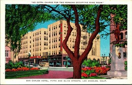 Fifth &amp; Olive Street San Carlos Hotel Los Angeles CA Linen Postcard UNP  - £3.12 GBP