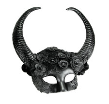 Scratch &amp; Dent Metallic Silver Flora Goat Demon Spiral Horn Adult Halloween Mask - £27.23 GBP