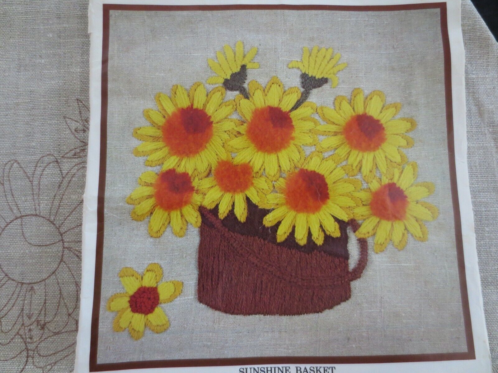 Primary image for 1973 Family Circle SUNSHINE BASKET CREWEL Picture or Pillow KIT- 14" x 14"