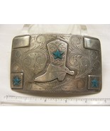 Vintage Mexico Silver Belt Buckle 5x3 Cowboy Boot Turquoise Stars 204 gr... - €422,20 EUR