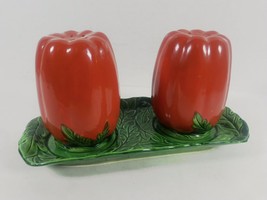 Maruhon Ware Salt &amp; Pepper Shakers w/ Tray Pumpkin Tomato Occupied Japan VTG MCM - $19.55