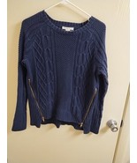 Cabi Medium Navy Blue Long Sleeve Sweater Zipper Front Accents #9350 - $13.50