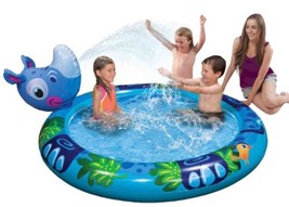 Banzai Kickin&#39; Back RHINO Inflatable Pool W/ Built In Sprinkler - 63&quot; Di... - £14.04 GBP