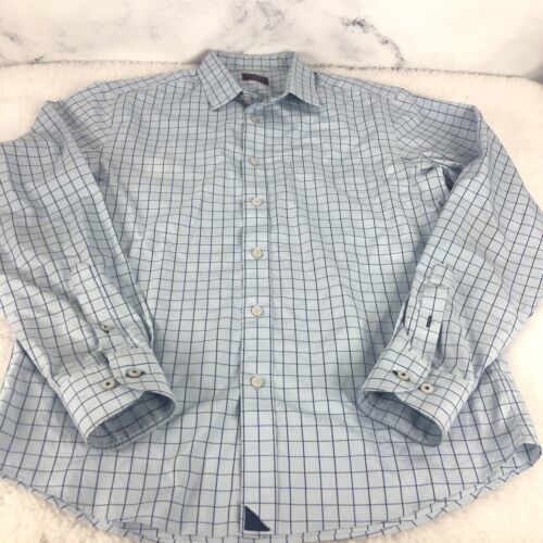 UNTUCKit Shirt Mens Medium Blue Check Button Up Long Sleeve Slim Fit Cotton - $18.66