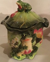 Hand Painted Frogs In Garden Ceramic Cannister, Pot, Jar With Lid   New In Box - £11.94 GBP