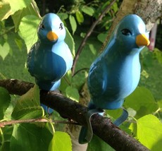 Lot Of 2 Blue Bird Outdoor Figurines   Attaches To Tree Branches Or Shrubs - $7.94