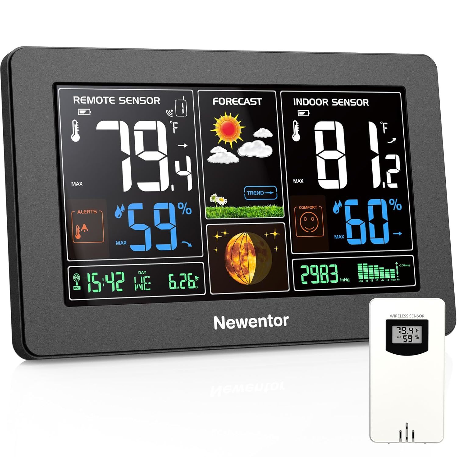 Newentor Weather Station Wireless Indoor Outdoor Thermometer, Color, Black - $51.94