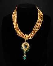 Exotic Statement necklace Dramatic choker genuine pearls Green chandelier drop - £130.50 GBP