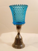 Vintage Etched Brass Bell with Blue Hobnail Votive Candle Holder on Top India - £19.46 GBP