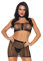 2 PC Fishnet choker harness bandeau top and mini skirt. - £26.37 GBP