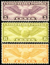 C16, C17 &amp; C19, 1931-34 Winged Globe Set of Three Airmail Stamps (Stock ... - $12.95