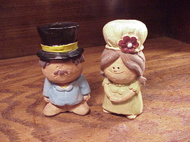 Pair of 1970&#39;s Ceramic Man and Woman Salt and Pepper Shakers, Top Hat, B... - $9.95