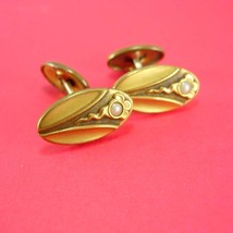 Antique pearl cufflinks Art nouveau flower &amp; snake design gold  victorian hinged - £99.91 GBP