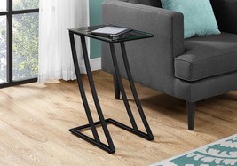 Modern C-shaped Accent End Side Snack Table | Glass &amp; Black Metal - $75.99
