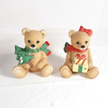 Homco 5104 Bears Couple Christmas Holiday Figurines Holding Present Tree - £13.44 GBP