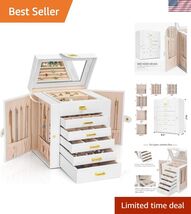 Functional 6-Tier Jewelry Box Organizer with 5 Drawers Leather Jewelry S... - $118.78