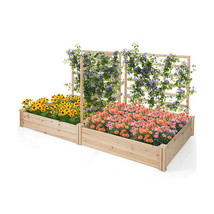 Raised Garden Bed with 2 Planter Boxes and 3 Trellis-Natural - £116.92 GBP