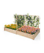 Raised Garden Bed with 2 Planter Boxes and 3 Trellis-Natural - £119.97 GBP
