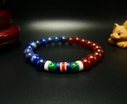 Haitian Flag Gemstone Beaded Bracelet: Lapis Lazuli, Carnelian, Malachite - $26.12