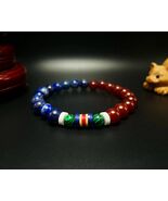 Haitian Flag Gemstone Beaded Bracelet: Lapis Lazuli, Carnelian, Malachite - $29.39