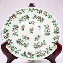 Baum Brothers Holly Gold Rim Green And Red Holly And Berries White Cake ... - £10.04 GBP