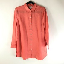 J Jill Love Linen Womens Tunic Top Button Front Side Slit Orange Coral S... - $33.75