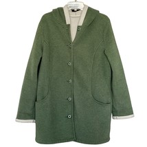 Denim &amp; Co Womens Jacket Coat Green Medium Fleece Button Pockets Long Sleeve - £19.32 GBP