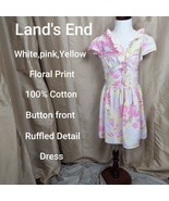 Lands End Kids Girls 100% Cotton Floral Print Detail  Dress Size 7 - £6.32 GBP