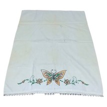 Vintage Embroidered Cross Stitch Purple Butterfly Flowers Tea Towel 21”x... - $18.67