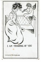 Vintage 1907 I am thinking of you woman cherub cupid flute Postcard - £5.44 GBP