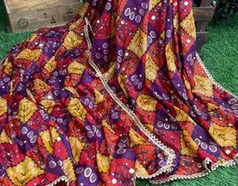Multicolor Rajasthani printed Dupatta Indian textile Viscose Silk Mirror Work D1 - £10.93 GBP