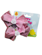 2ct Happy Easter Pink Hair Bunny Glitter Bows - £13.28 GBP
