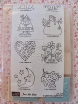 NEW Stampin&#39; Up Just for Fun 8 Wood Mounted Rubber Stamps Set Holidays 2000 - £7.22 GBP